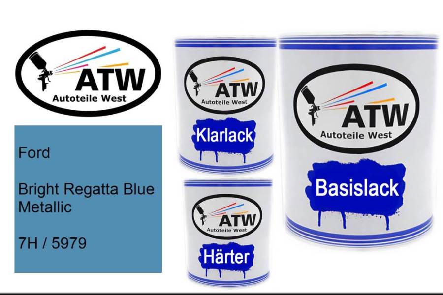 Ford, Bright Regatta Blue Metallic, 7H / 5979: 1L Lackdose + 1L Klarlack + 500ml Härter - Set, von ATW Autoteile West.